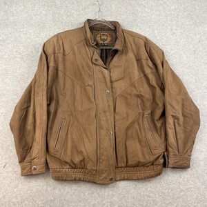 Vintage 80s 90s Forenza Brown Leather Flight Bomber Jacket Lined‎ Shoulder Pad L